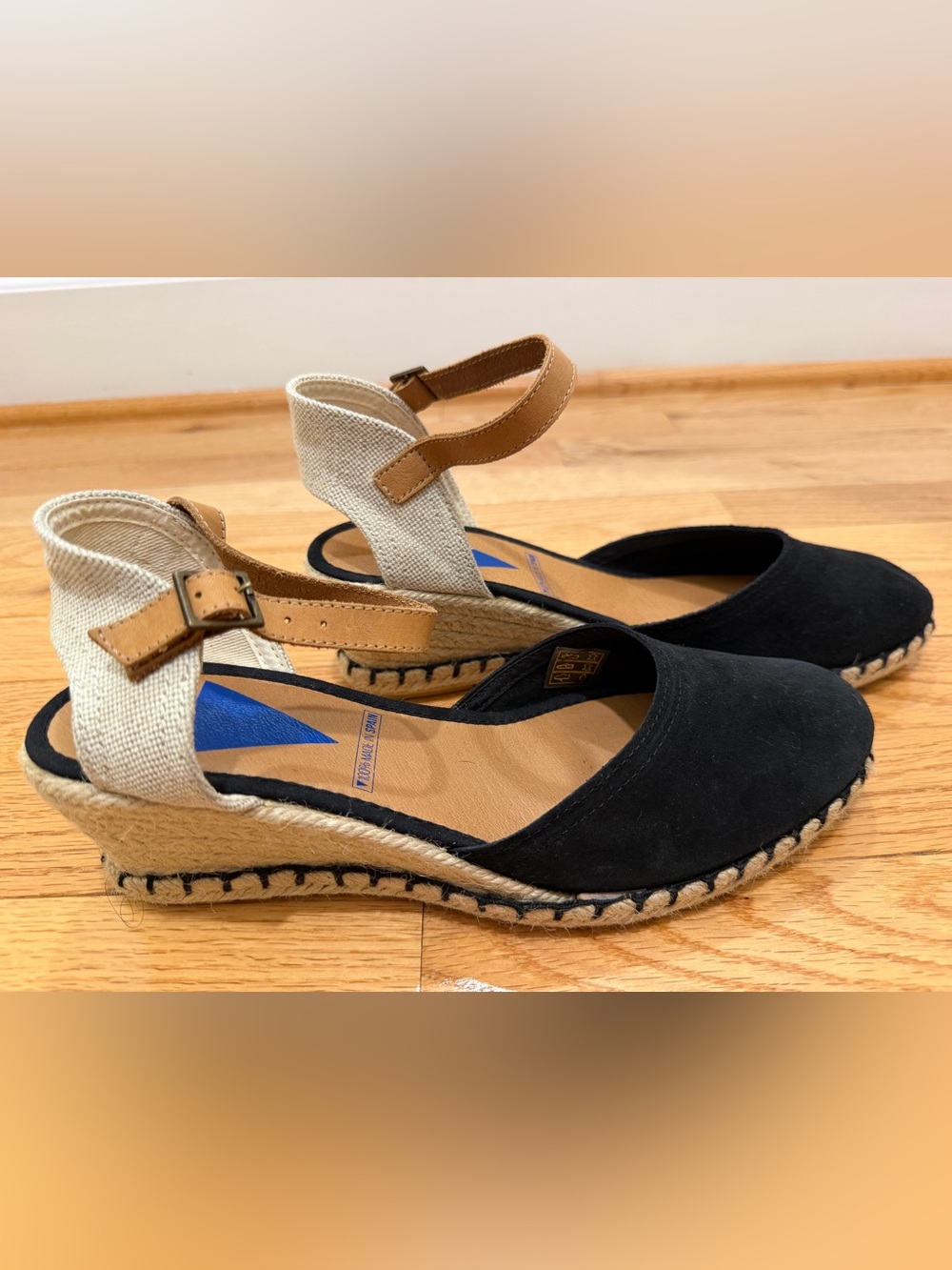 Verbenas Black Espadrille Wedge Sandals Made in Spain Size 40 US 9